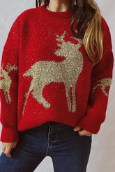 Gestrickter Pullover mit Rundhalsausschnitt und langen Ärmeln und Weihnachtsmuster